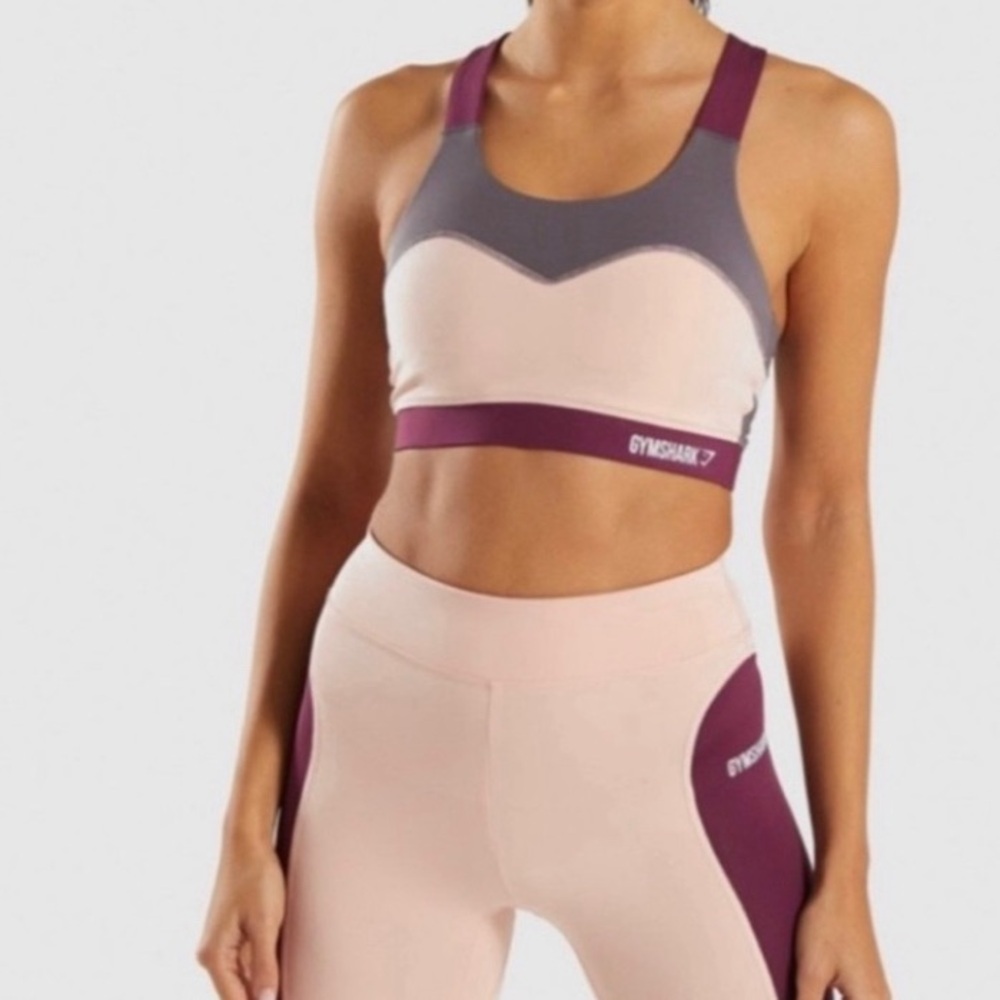 *NWOT* Gym Shark Illusion Bra, Dark Ruby/Blush Nude/Slate/Lavender, Sz Sm.